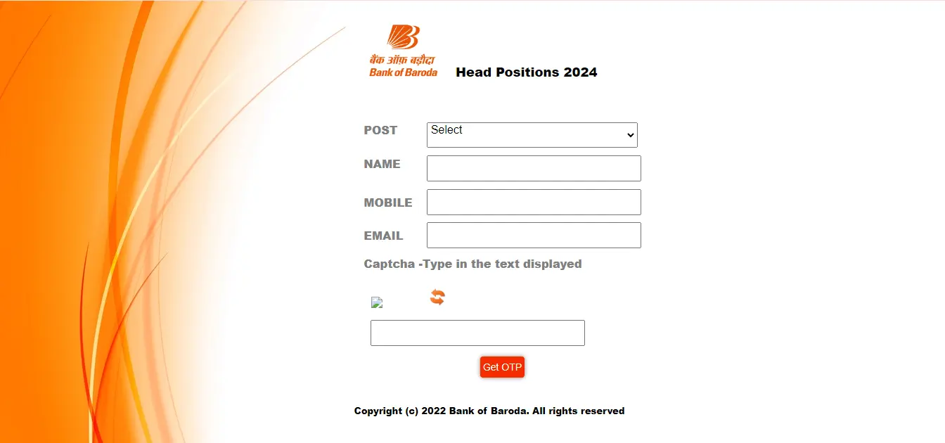 BOB Recruitment registration interface