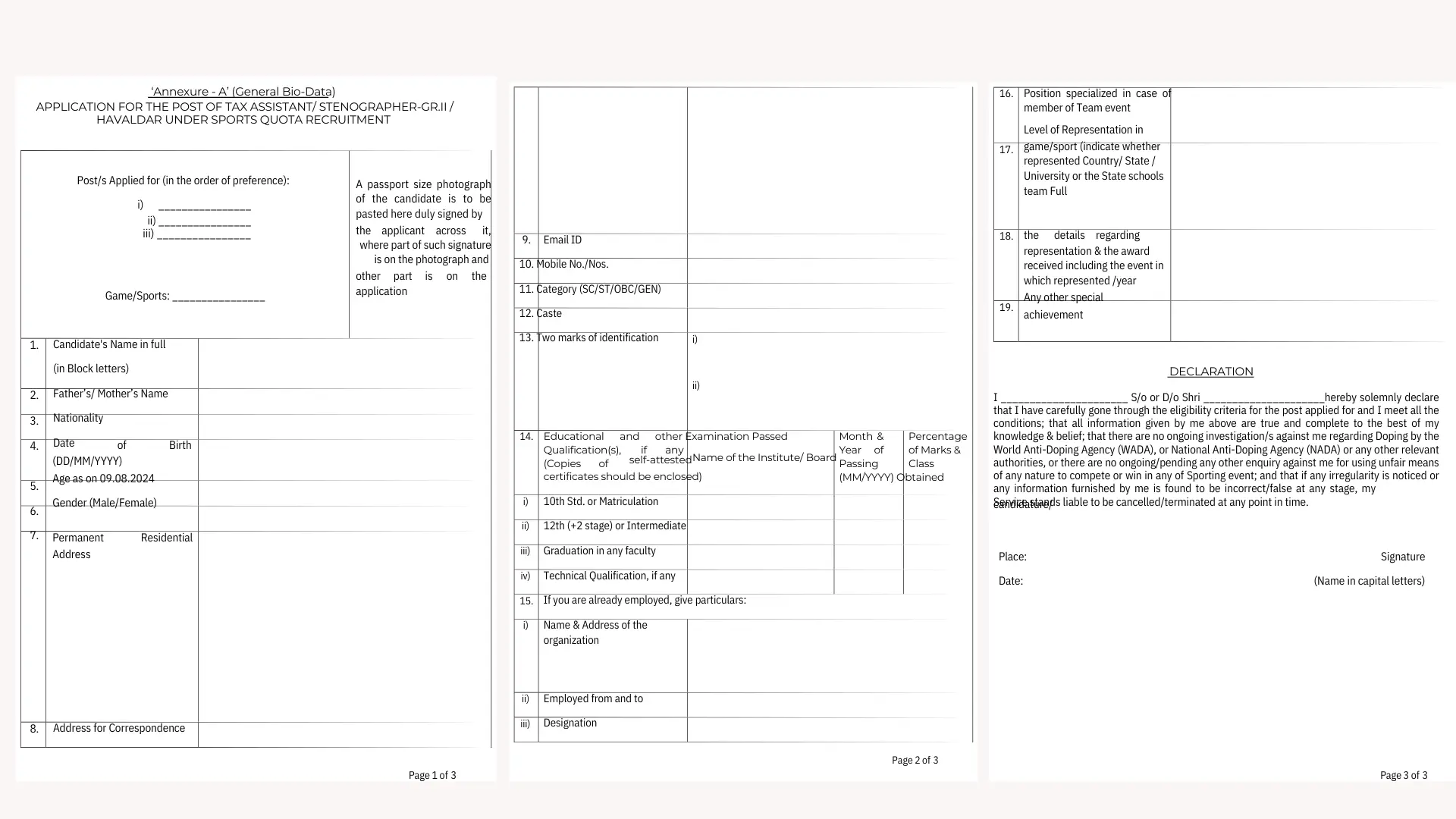 CBIC Recruitment 2024 application form photo